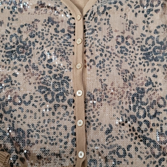 Charter Club sequin leopard print button-down cardigan - Picture 4 of 10